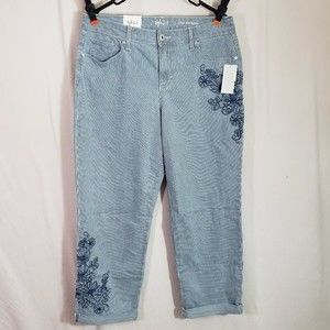 Style & Co. Blue Boyfriend Jeans with Floral Embroidery
